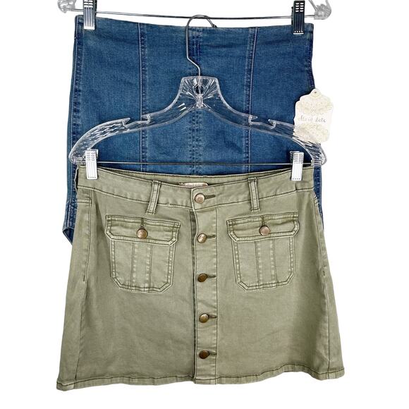 Lot 2 Altar'd State Skirts Soft Denim Olive Green Medium New - Picture 12 of 12